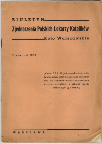 Biuletyn Zjednoczena Polskich Lekarzy Katolików, List. 1938