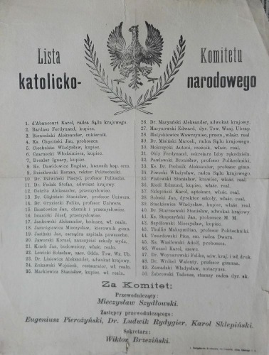 1895 Lwów-Lista Komitetu katolicko-narodowego