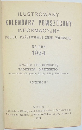 1924/Ilustrowany Kalendarz Policji Państwowej Ziemi Wileńskiej