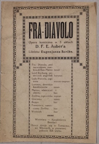 /Libretto/  Fra – Diavolo, Auber D.F.E. Opera komiczna w 3 aktach, Poznań