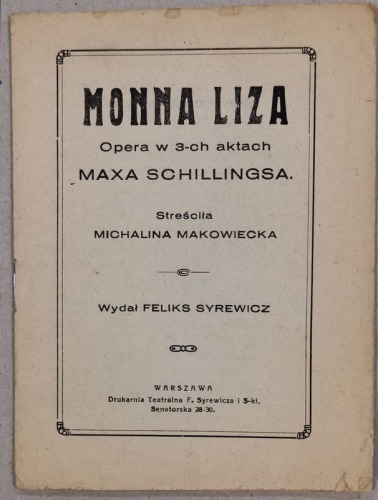 /Libretto/ Monna Lisa, M. Schillings. Opera w 3-ch aktach