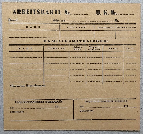 Formularz z getta łódzkiego - Arbeitskarte/ karta pracy