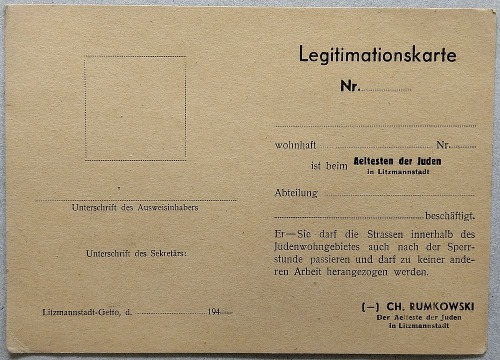 Formularz z getta łódzkiego - Legitmationskarte / legitymacja