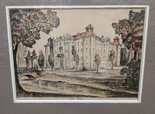 Rydzyna - zamek, litografia R. Bogaczyka